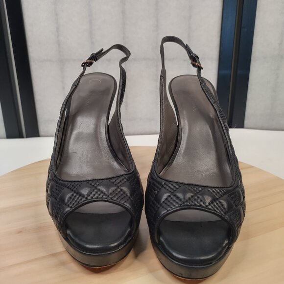 COLE HAAN Nike Air Heels Black Quilted Leather Open Toe High Heels Women US 8B - Picture 2 of 12